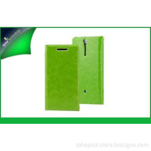Green High Glossy Finish Sony Leather Cases Wallet Type , S